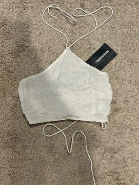 PrettyLittleThing Natural Beige Linen Halter Top